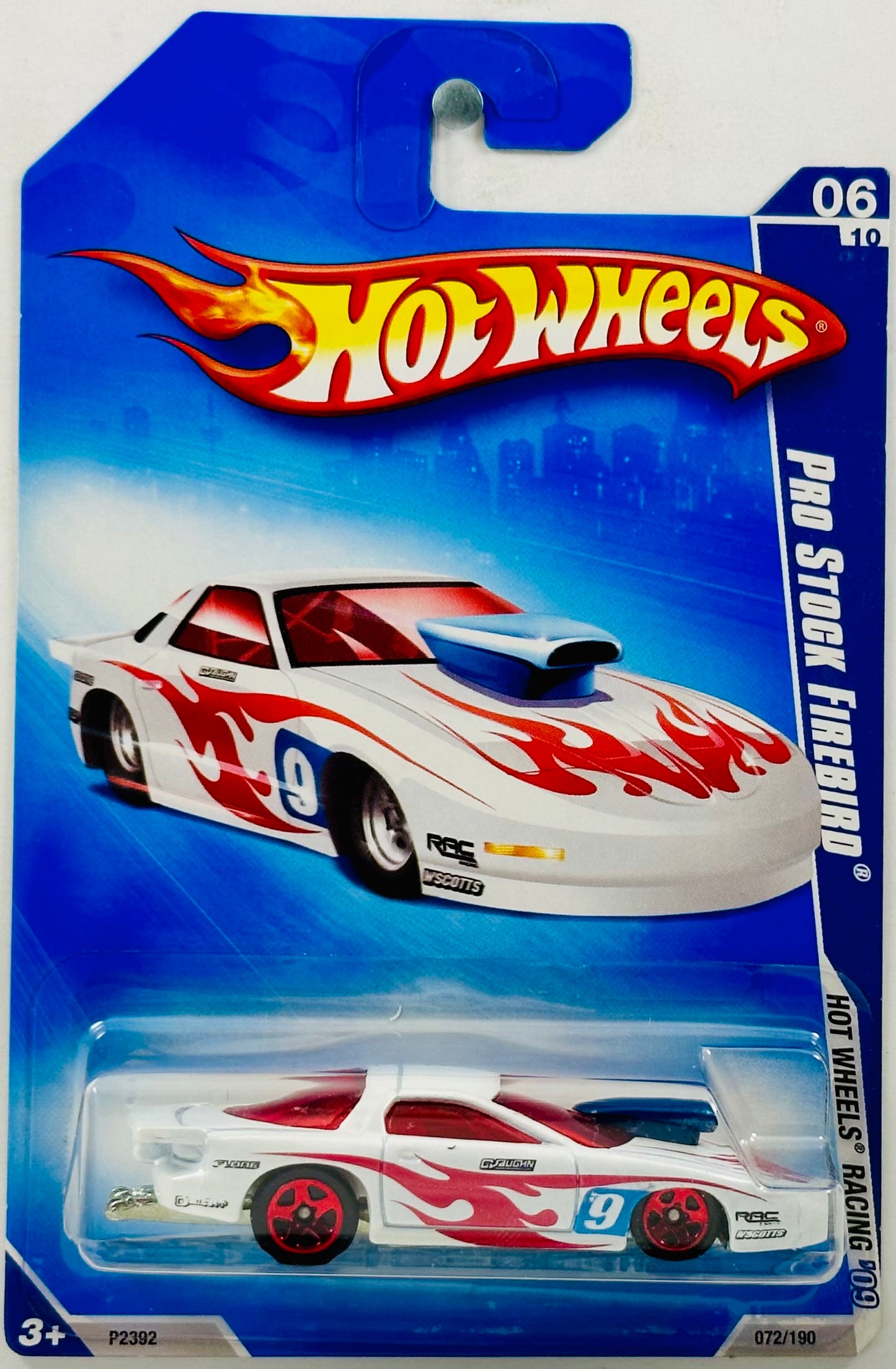Hot Wheels 2009 - Collector # 072/190 - Hot Wheels Racing 06/10 - Pro Stock Firebird - White - '9' / Red Flames - USA