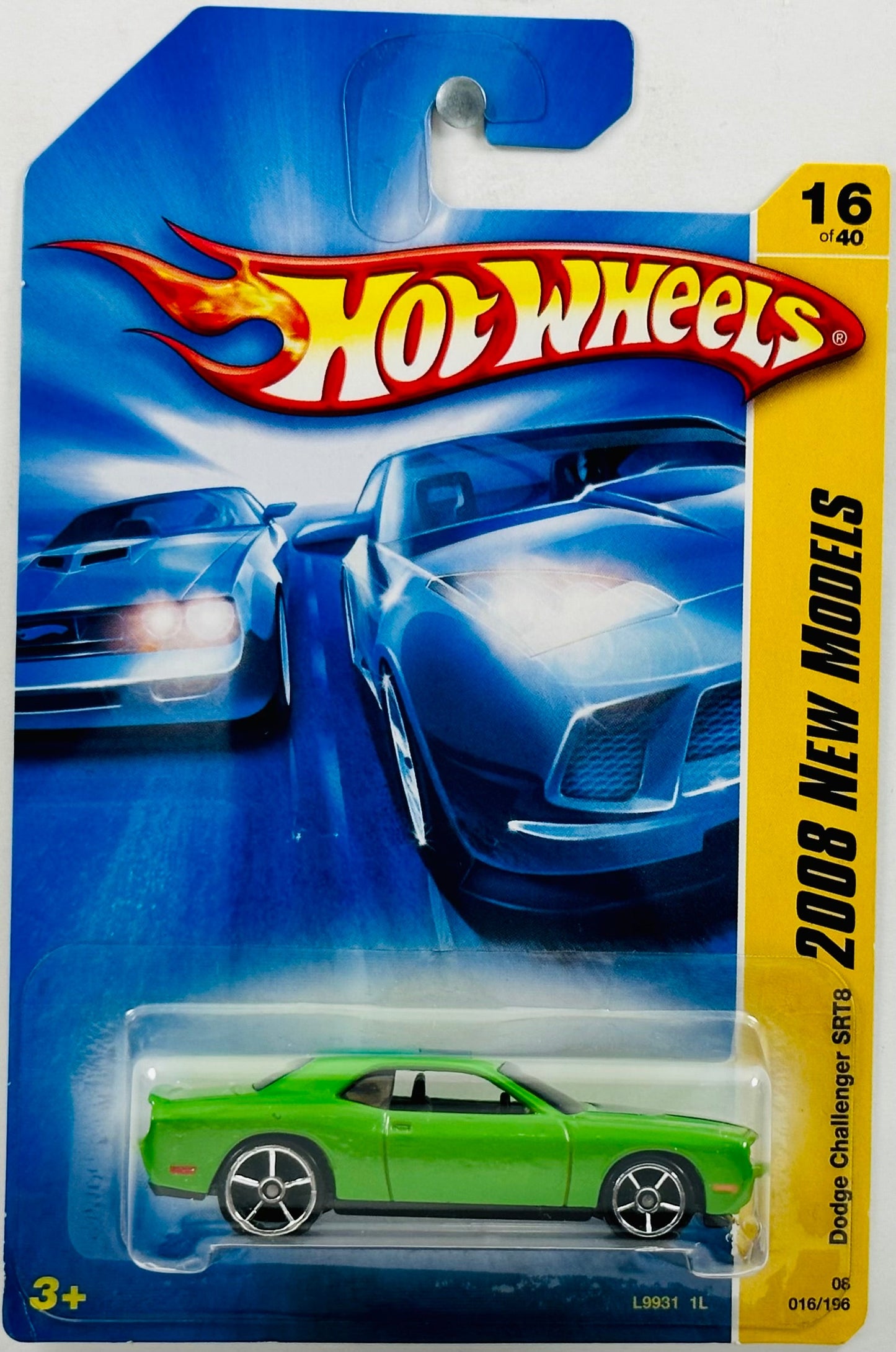 Hot Wheels 2008 - Collector # 016/196 - New Models 16/40 - Dodge Challenger SRT8 - Green - Black Stripes on Hood - USA