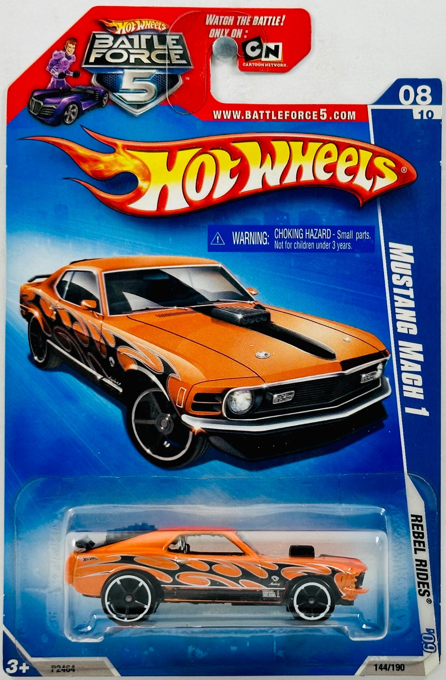 Hot Wheels 2009 - Collector # 144/190 - Rebel Rides 8/10 - Mustang Mach 1 - Orange - White & Black OH5SP Wheels - USA BF5