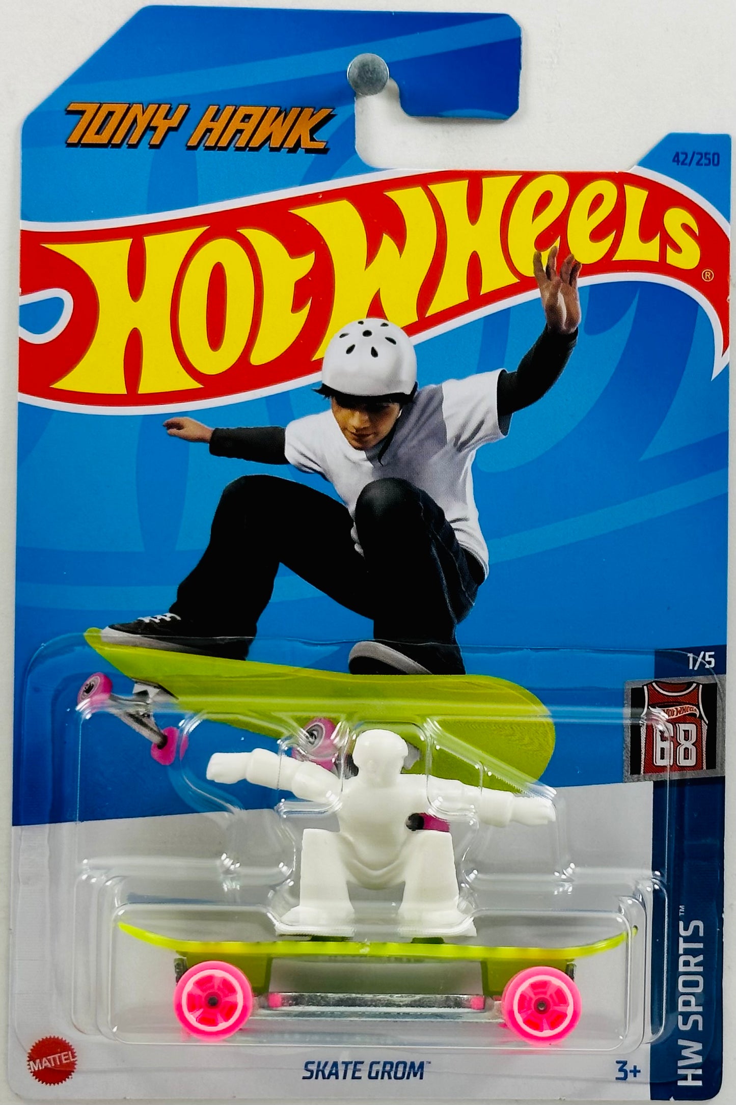 Hot Wheels 2023 - Collector # 042/250 - HW Sports 01/05 - Tony Hawk - Skate Grom - Green - Zebra Stripes / Pink Wheels - IC