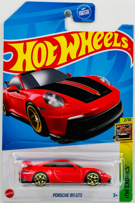 Hot Wheels 2023 - Collector # 177/250 - HW Exotics 02/10 - Porsche 911 GT3 - Red - Gold Y5 Wheels - USA