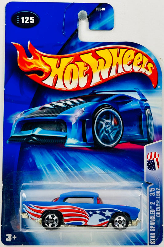 Hot Wheels 2004 - Collector # 125/212 - Star Spangled 2 03/05 - Chevy 1957 - Satin Blue - 5 Spokes - '04 NC
