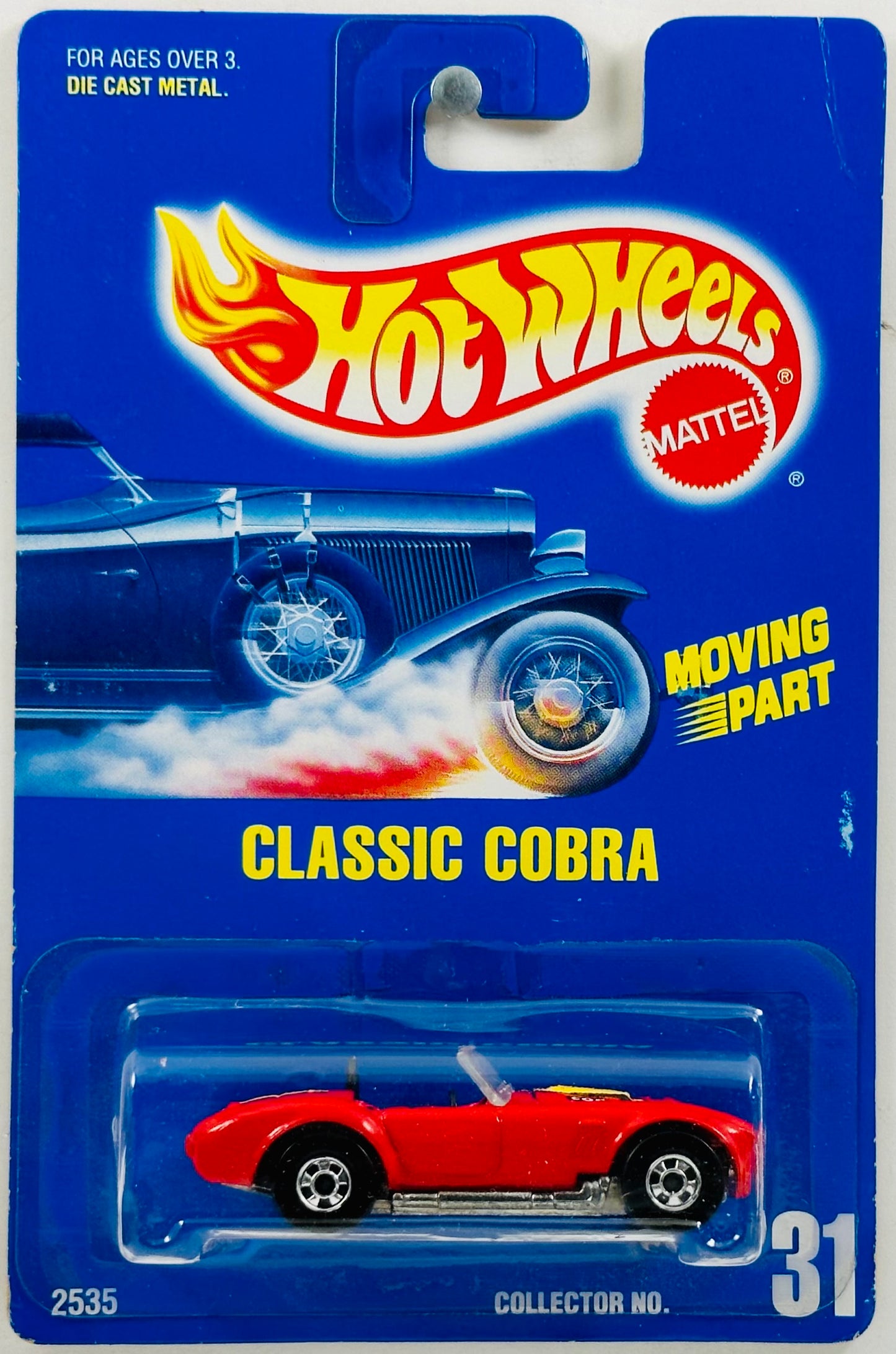 Hot Wheels 1995 - Collector # 031 - Classic Cobra - Red - BW - Unpainted Base - USA Blue Card