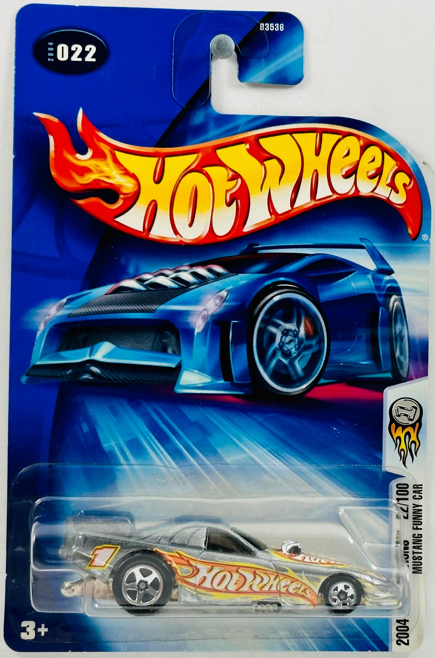Hot Wheels 2004 - Collector # 022/212 - First Editions 22/100 - Mustang Funny Car - ZAMAC - '1' / Hot Wheels Graphics - Toys R Us Exclusive - USA