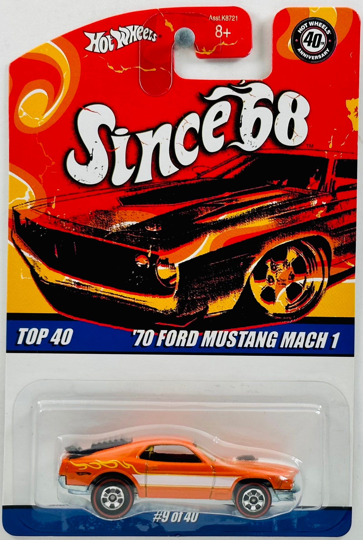 Hot Wheels 2008 - Since '68 / Top 40 # 09/40 - '70 Ford Mustang Mach 1 - Orange - Basic Wheels on Red Lines - Metal/Metal