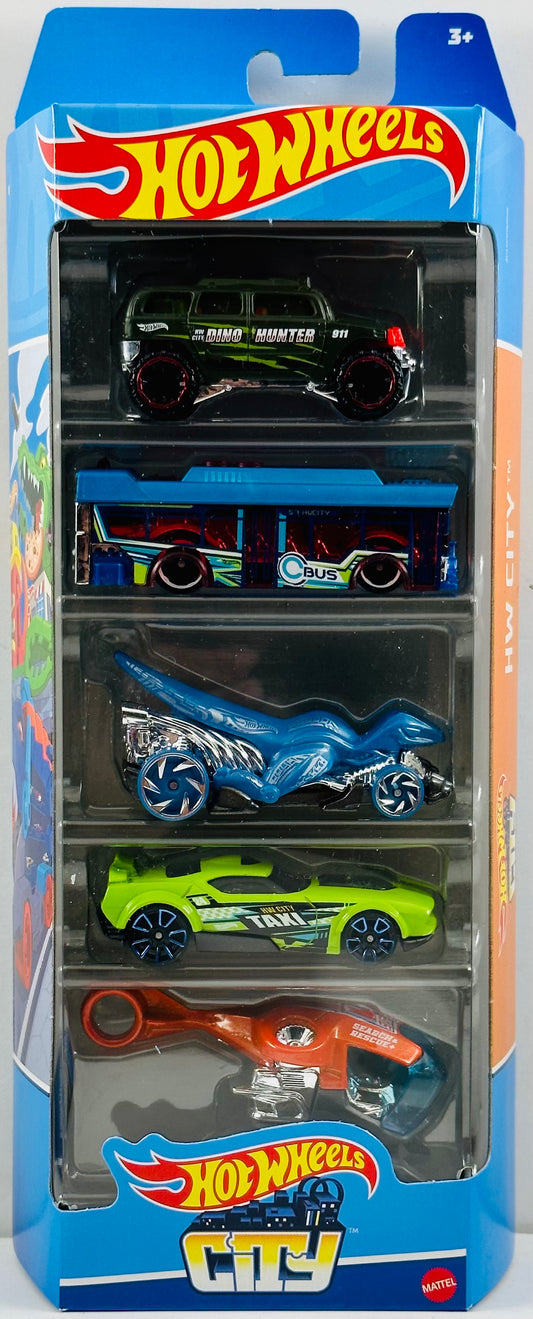 Hot Wheels 2023 - Gift Pack / 5-Pack - HW City - Sky Fi, Veloci-Racer, Ain't Fare, Fast Fish & Rockster