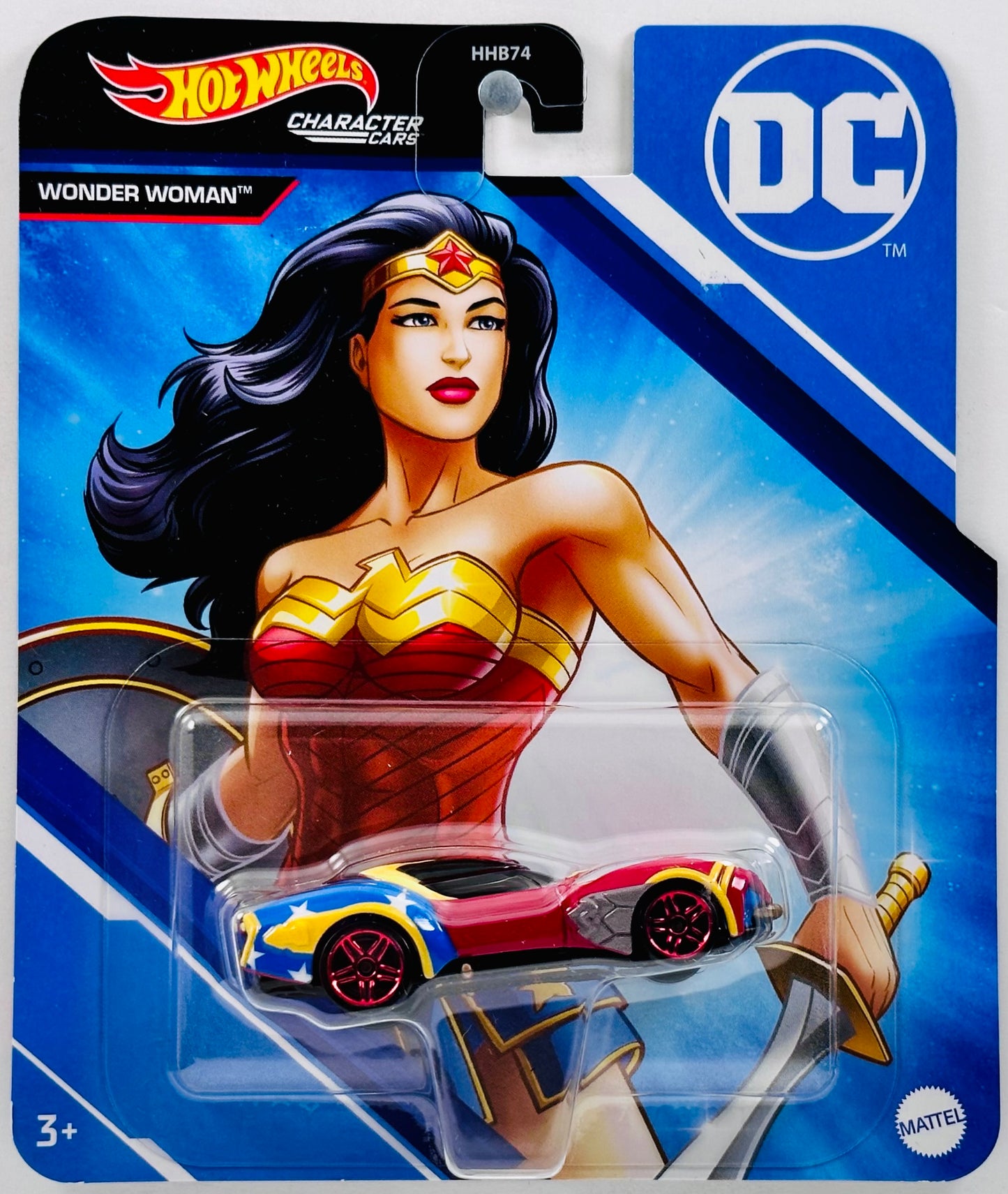 Hot Wheels 2023 - Character Cars / DC Comics - Wonder Woman - Red & Blue - Large Blister Card