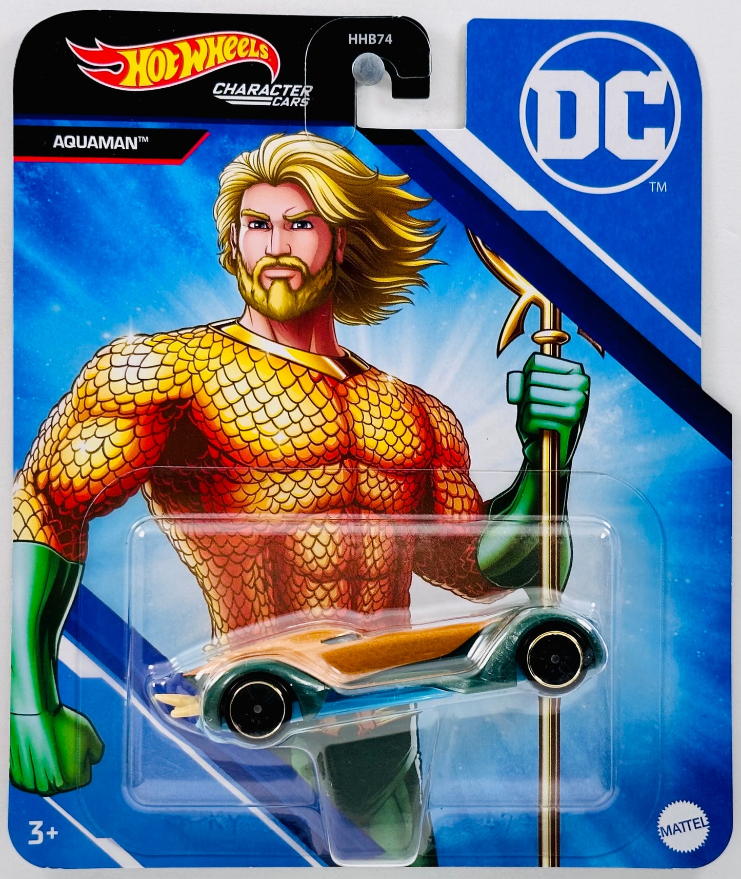 Hot Wheels 2023 - Character Cars / DC Comics - Aquaman - Gold & Green - Large Blister Card