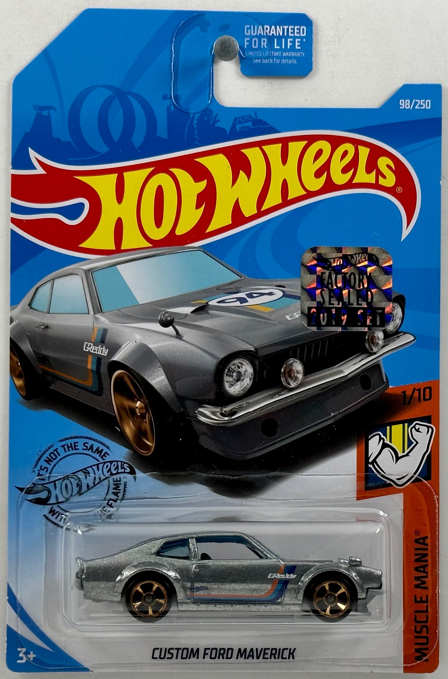 Hot Wheels 2019 - Collector # 098/250 - Muscle Mania 1/10 - Custom Ford Maverick - Metalflake Silver - FSC