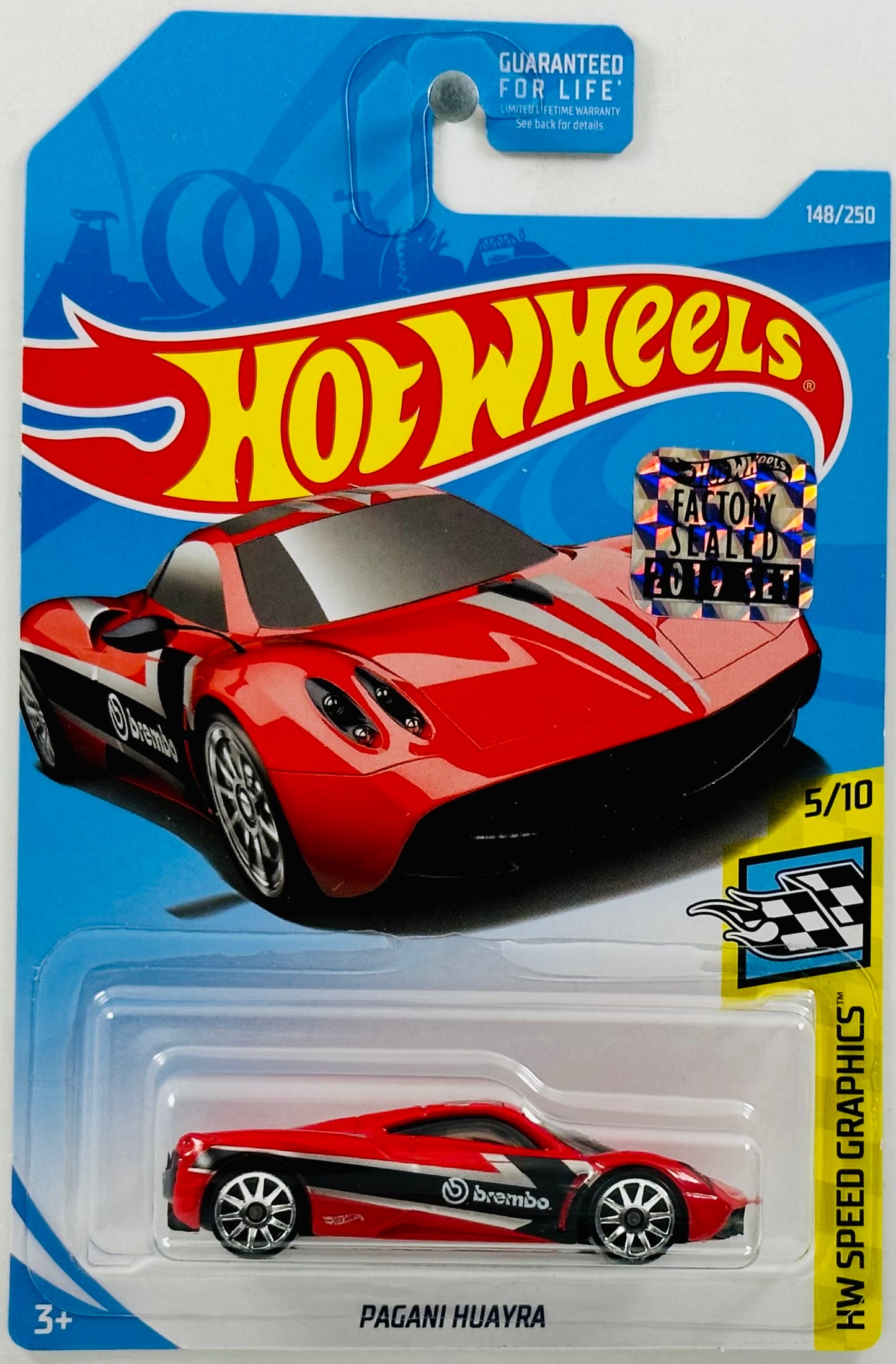 Hot Wheels 2019 - Collector # 148/250 - HW Speed Graphics 5/10 - Pagani Huayra - Red / Brembo - FSC