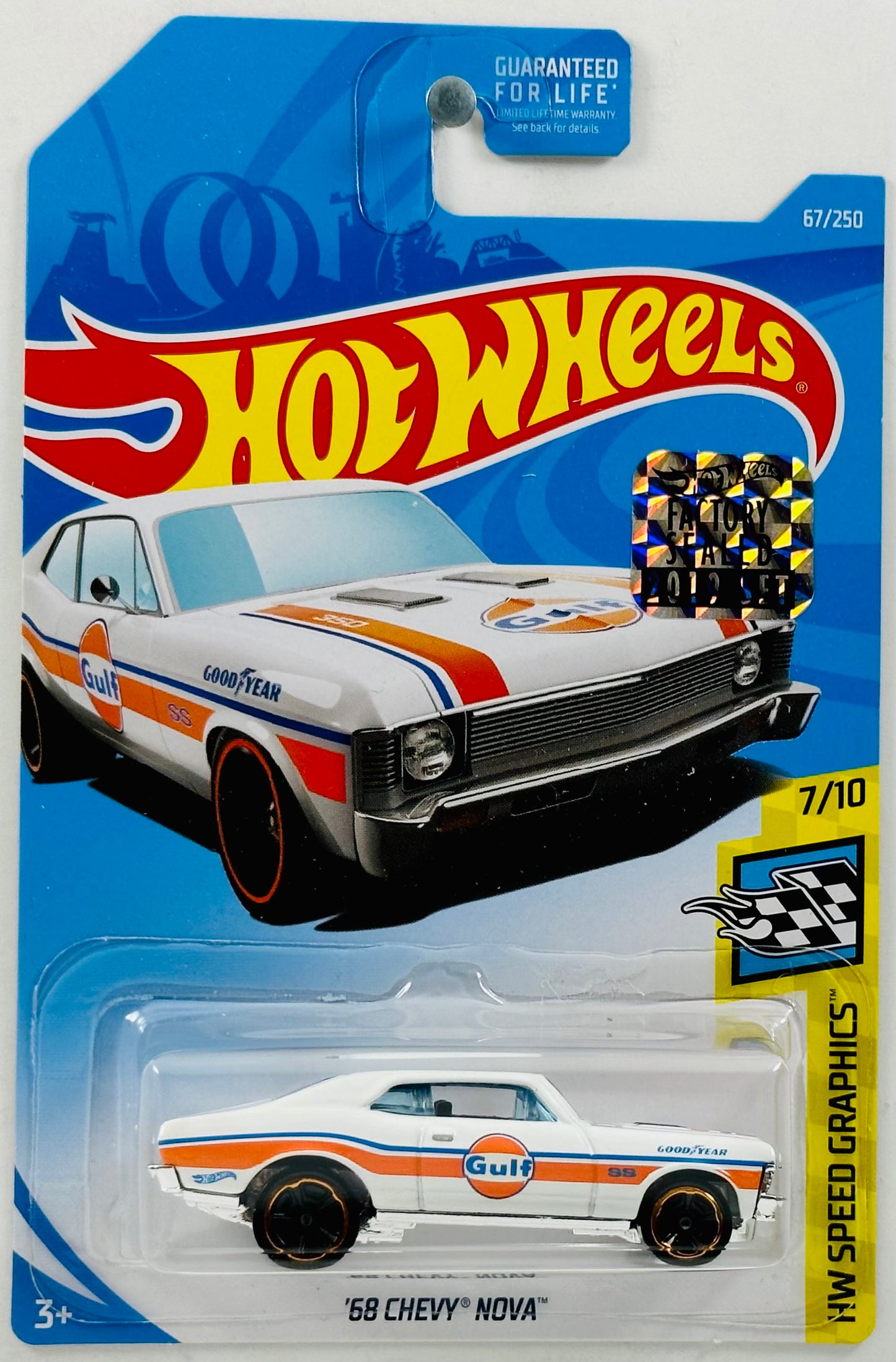 Hot Wheels 2019 - Collector # 067/250 - HW Speed Graphics 7/10 - '68 Chevy Nova - White / Gulf Racing - FSC