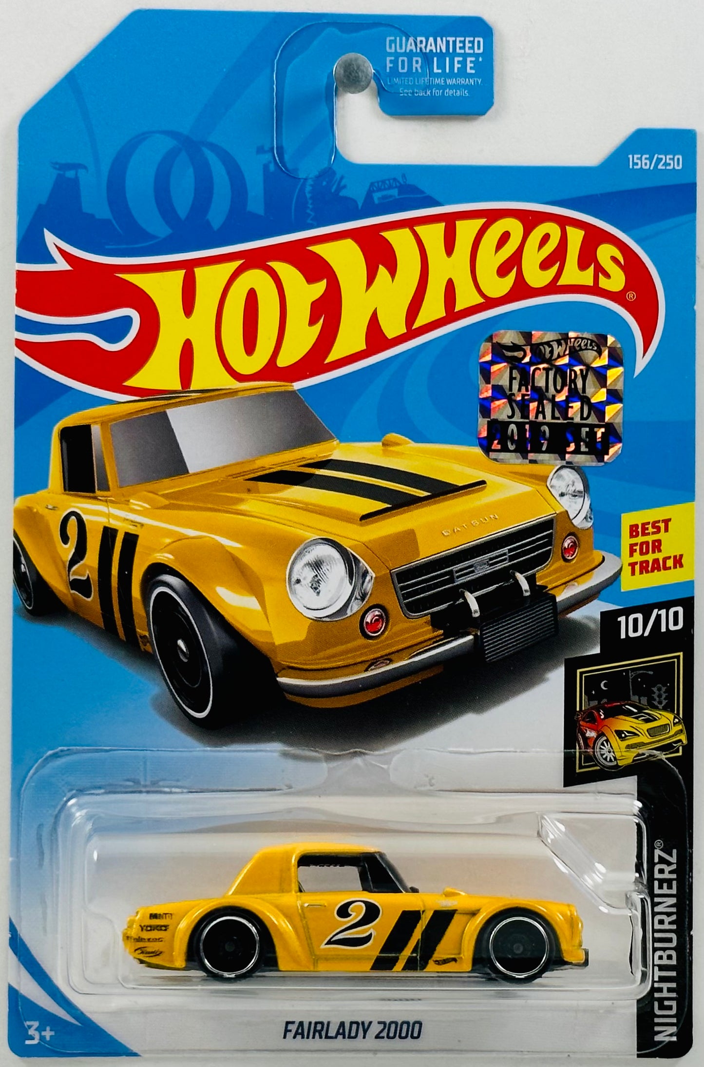 Hot Wheels 2019 - Collector # 156/250 - Nightburnerz 10/10 - Fairlady 2000 - Yellow - FSC