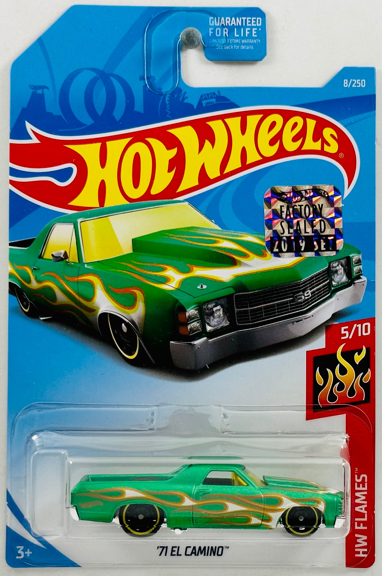 Hot Wheels 2019 - Collector # 008/250 - HW Flames 5/10 - '71 El Camino - Satin Green - FSC