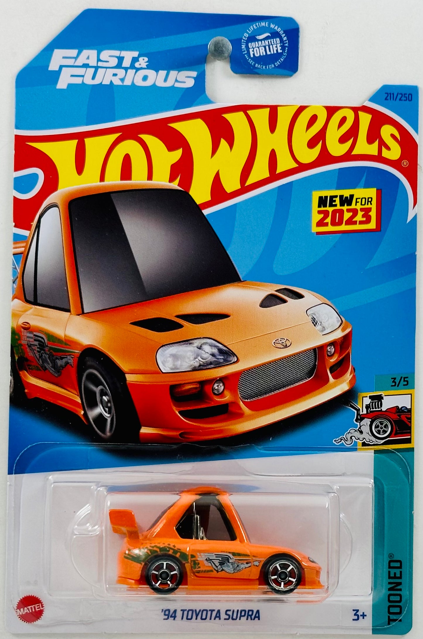Hot Wheels 2023 - Collector # 211/250 - Tooned 03/05 - New Models - '94 Toyota Supra - Orange - Fast & Furious - USA