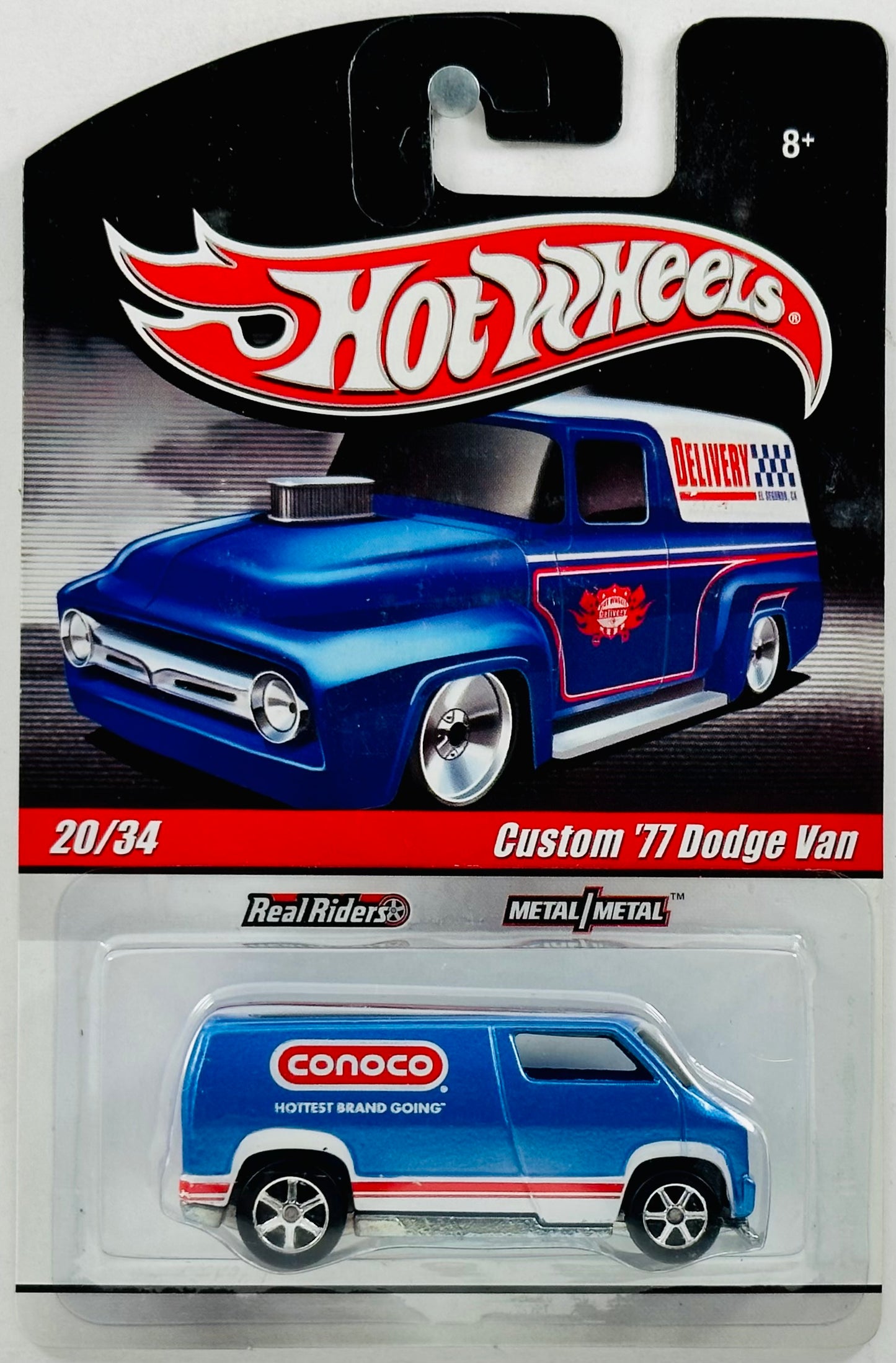 Hot Wheels 2010 - Delivery: Slick Rides # 20/34 - Custom '77 Dodge Van - Metalflake Blue - 'Conoco' - Metal/Metal & Real Riders