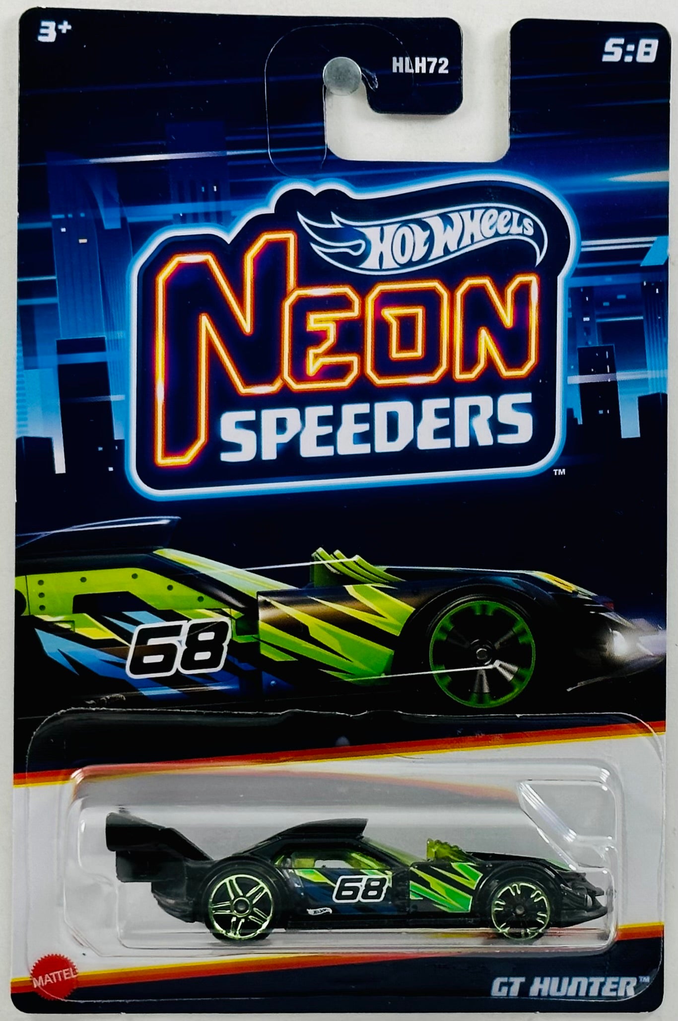Hot Wheels 2023 - Neon Speeders 05/08 - GT Hunter - Black - '68' / Neon Green & Yellow Paint - Walmart Exclusive