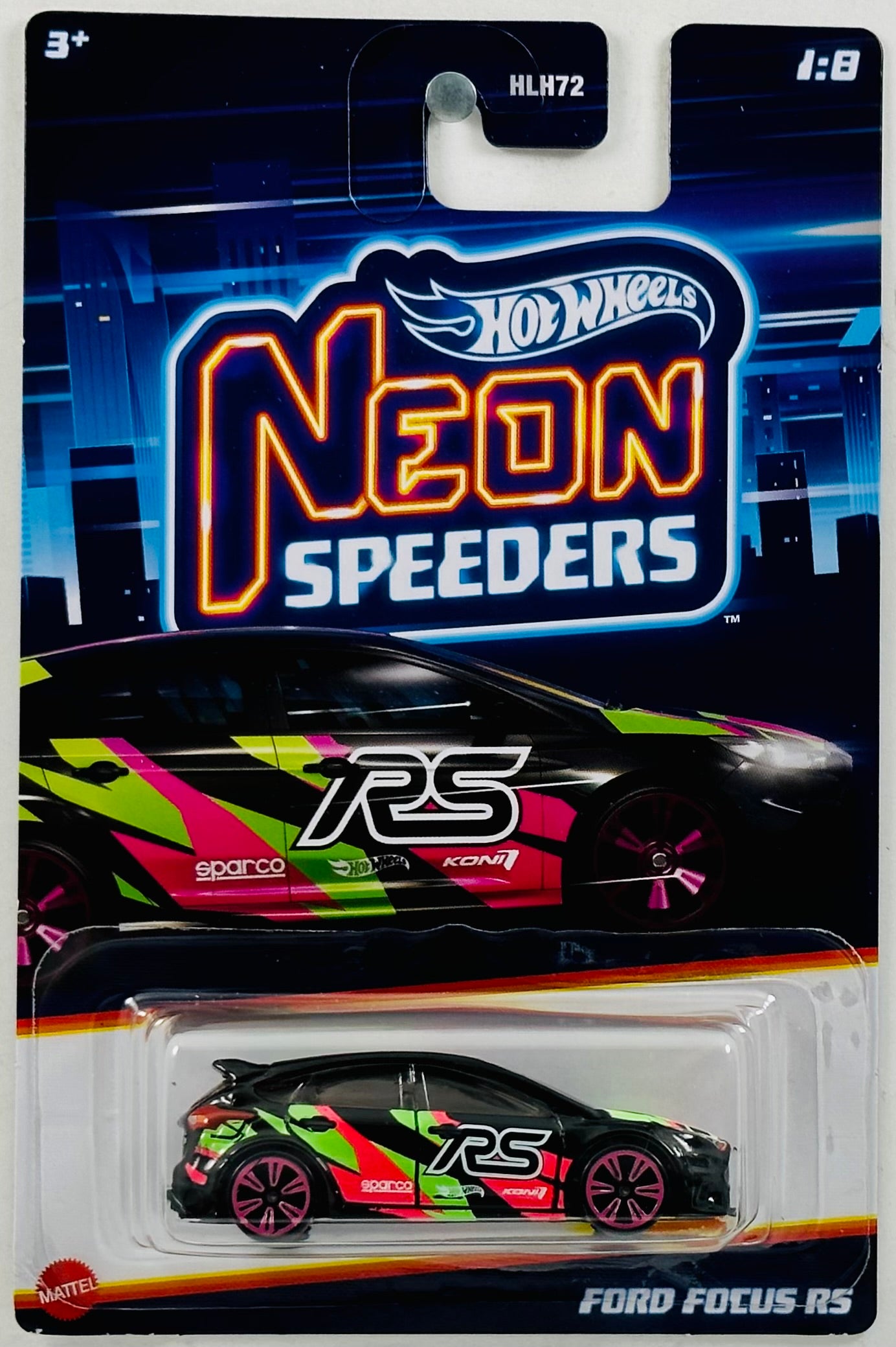 Hot Wheels 2023 - Neon Speeders 01/08 - Ford Focus RS - Black - 'RS' / Neon Pink & Green Paint - Walmart Exclusive