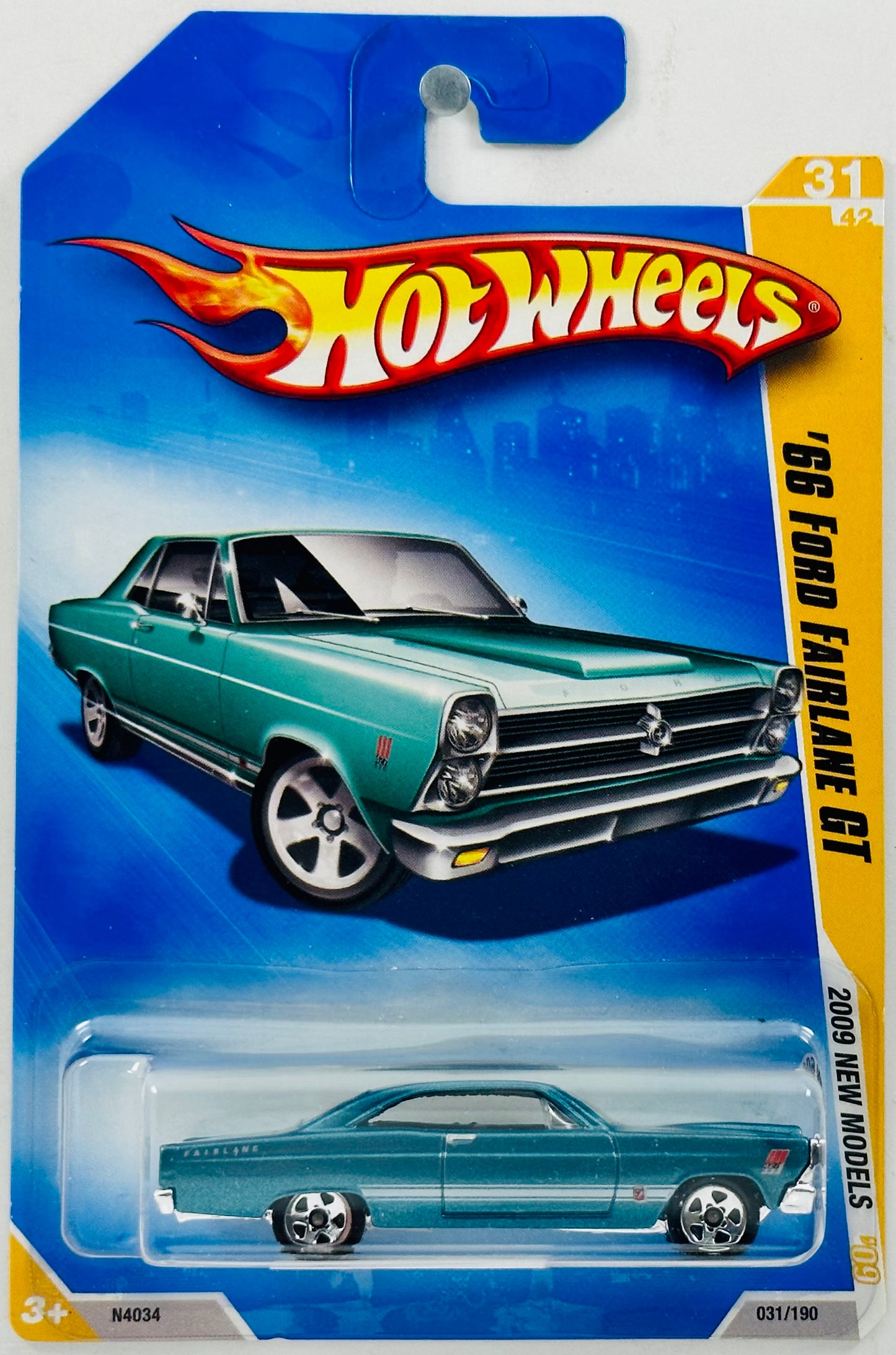 Hot Wheels 2009 - Collector # 031/190 - New Models 31/42 - '66 Ford Fairlane GT - Metalflake Teal - Black Box w/ Sliver Cutout 427 - USA