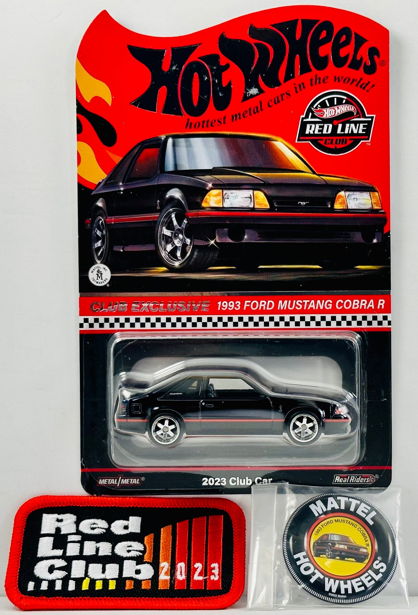 Hot Wheels 2023 - Red Line Club Exclusive - 1993 Ford Mustang Cobra R - Spectraflame True Black - Metal/Metal & Real Riders