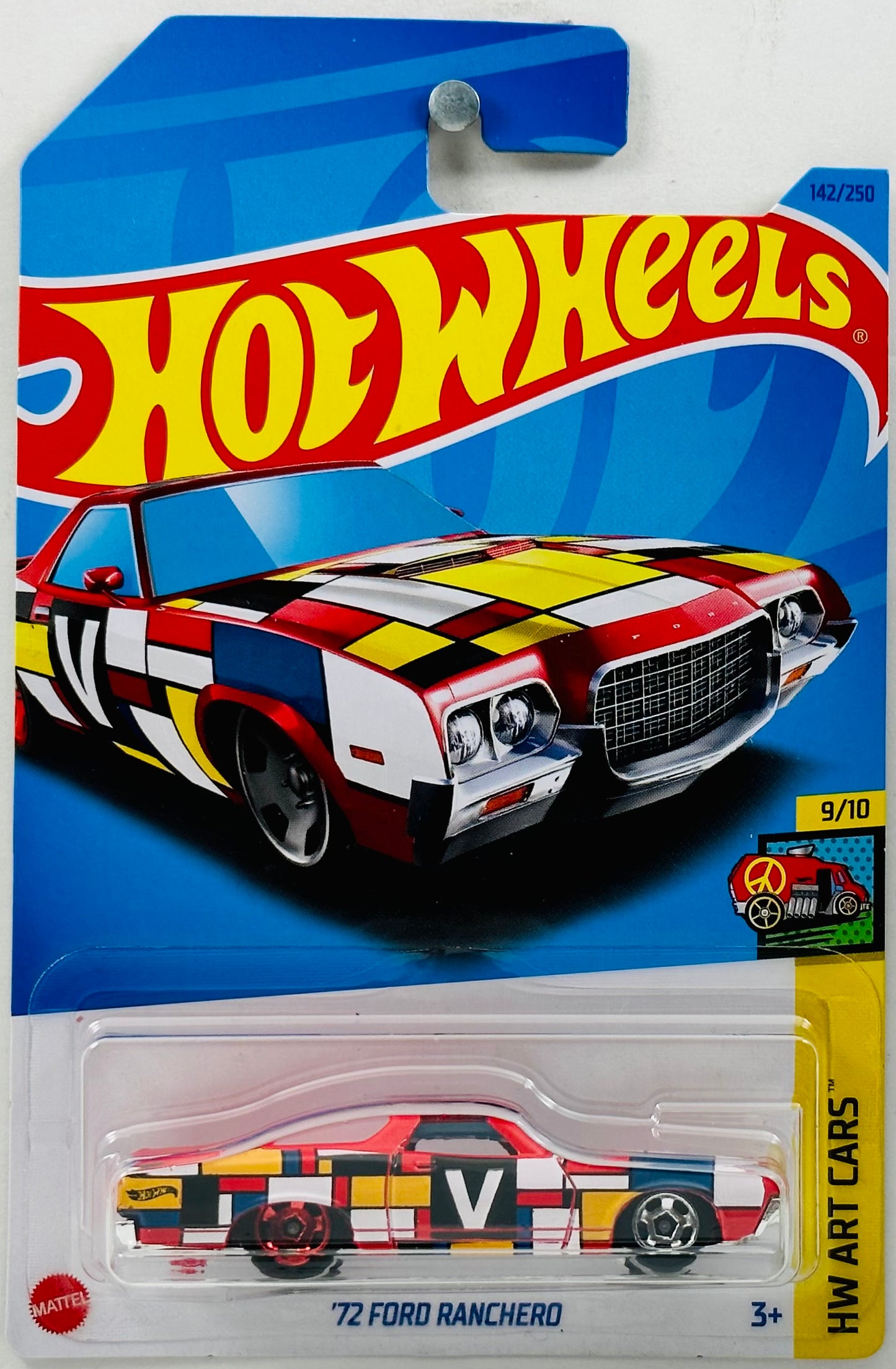 Hot Wheels 2023 - Collector # 142/250 - HW Art Cars 9/10 - '72 Ford Ranchero - Red / 'V' - IC