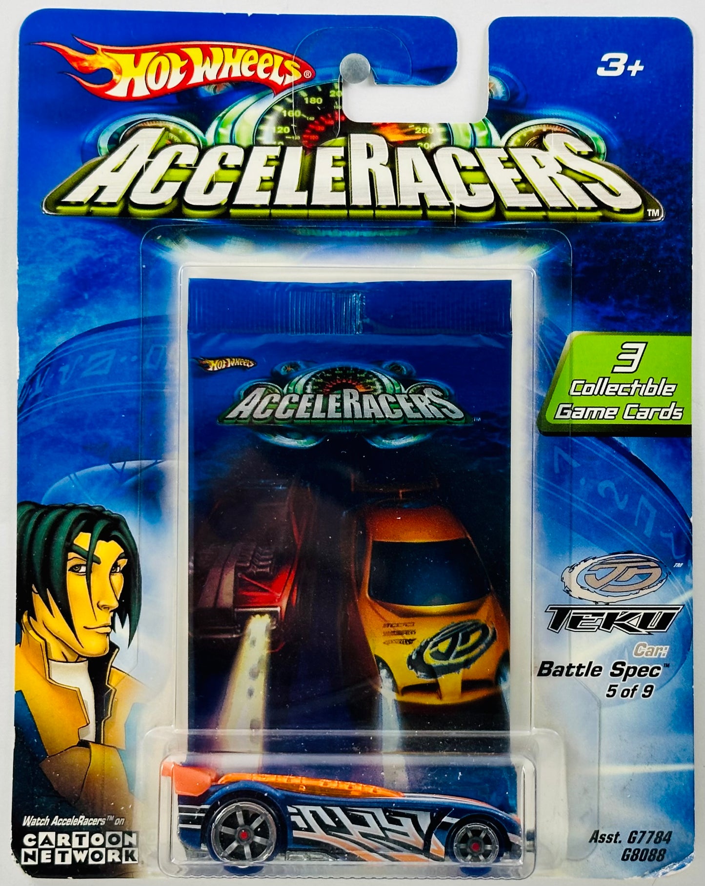 Hot Wheels 2005 - AcceleRacers: Teku 05/09 - Battle Spec - Metallic Blue - Cartoon Network - Large Blister Card