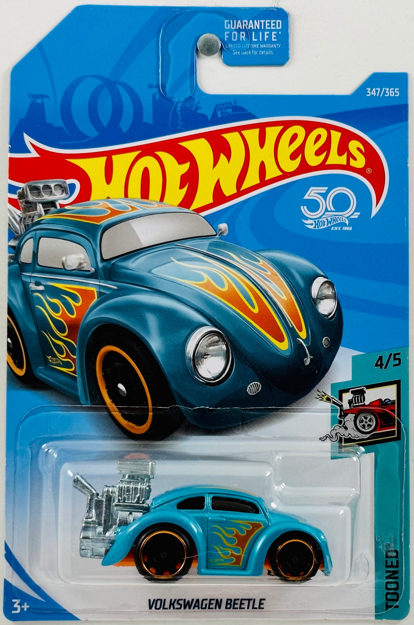 Hot Wheels 2018 - Collector # 347/365 - Tooned 04/05 - Volkswagen Beetle - Metalflake Teal - USA 50th