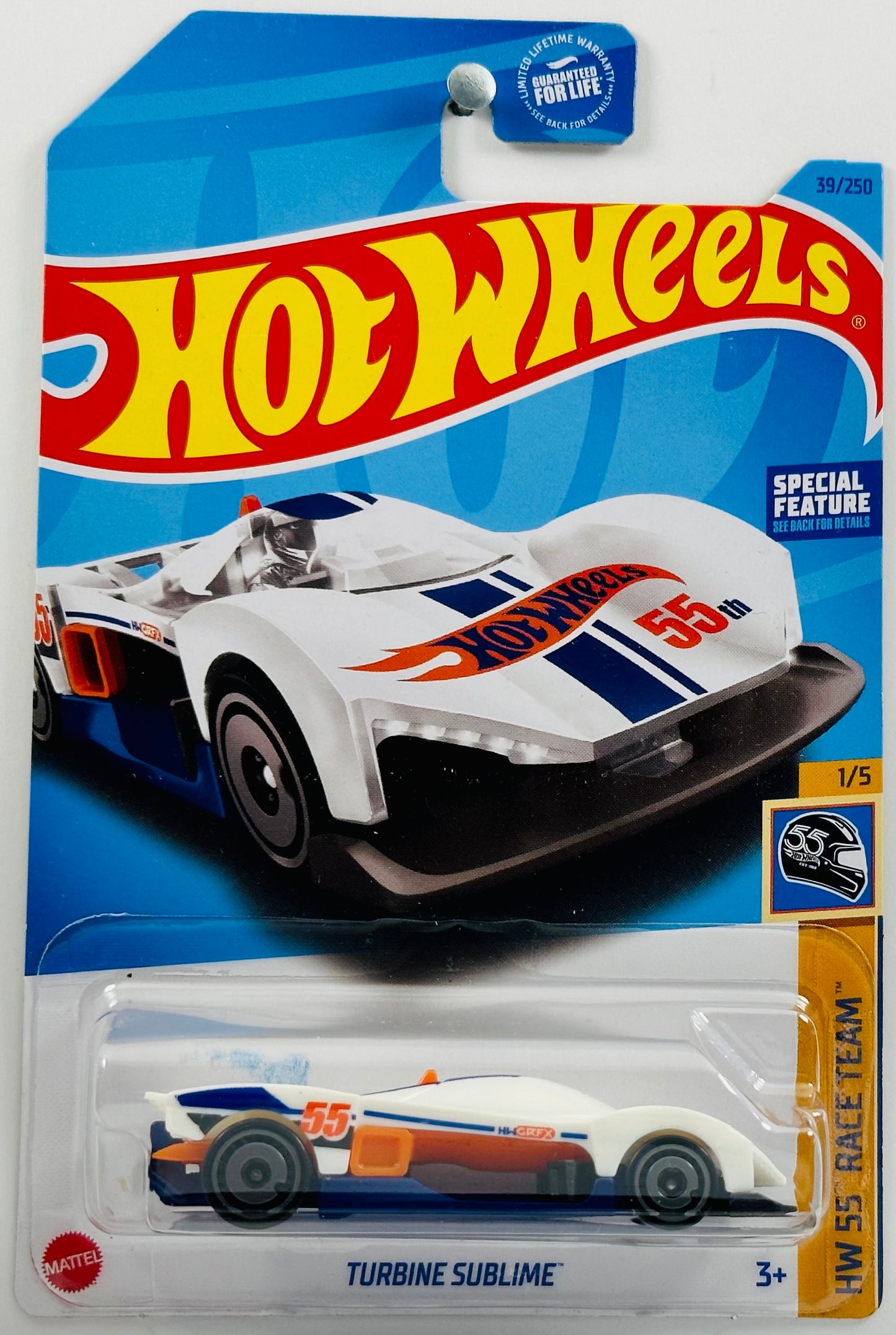 Hot Wheels 2023 - Collector # 039/250 - HW 55th Race Team 01/05 - Turbine Sublime - White - USA