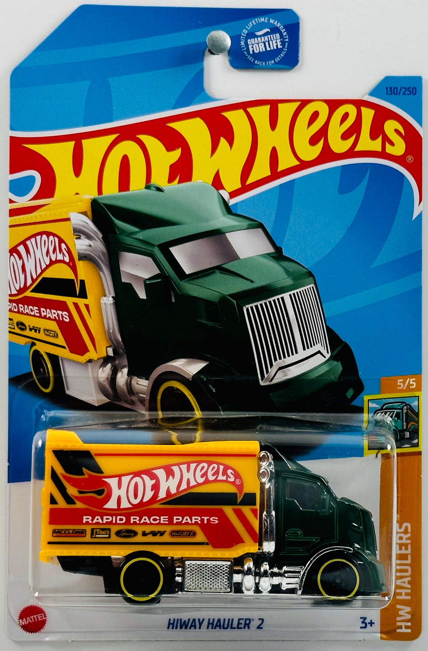 Hot Wheels 2023 - Collector # 130/250 - HW Haulers 5/5 - Hiway Hauler 2 - Green Cab / Yellow Box - USA