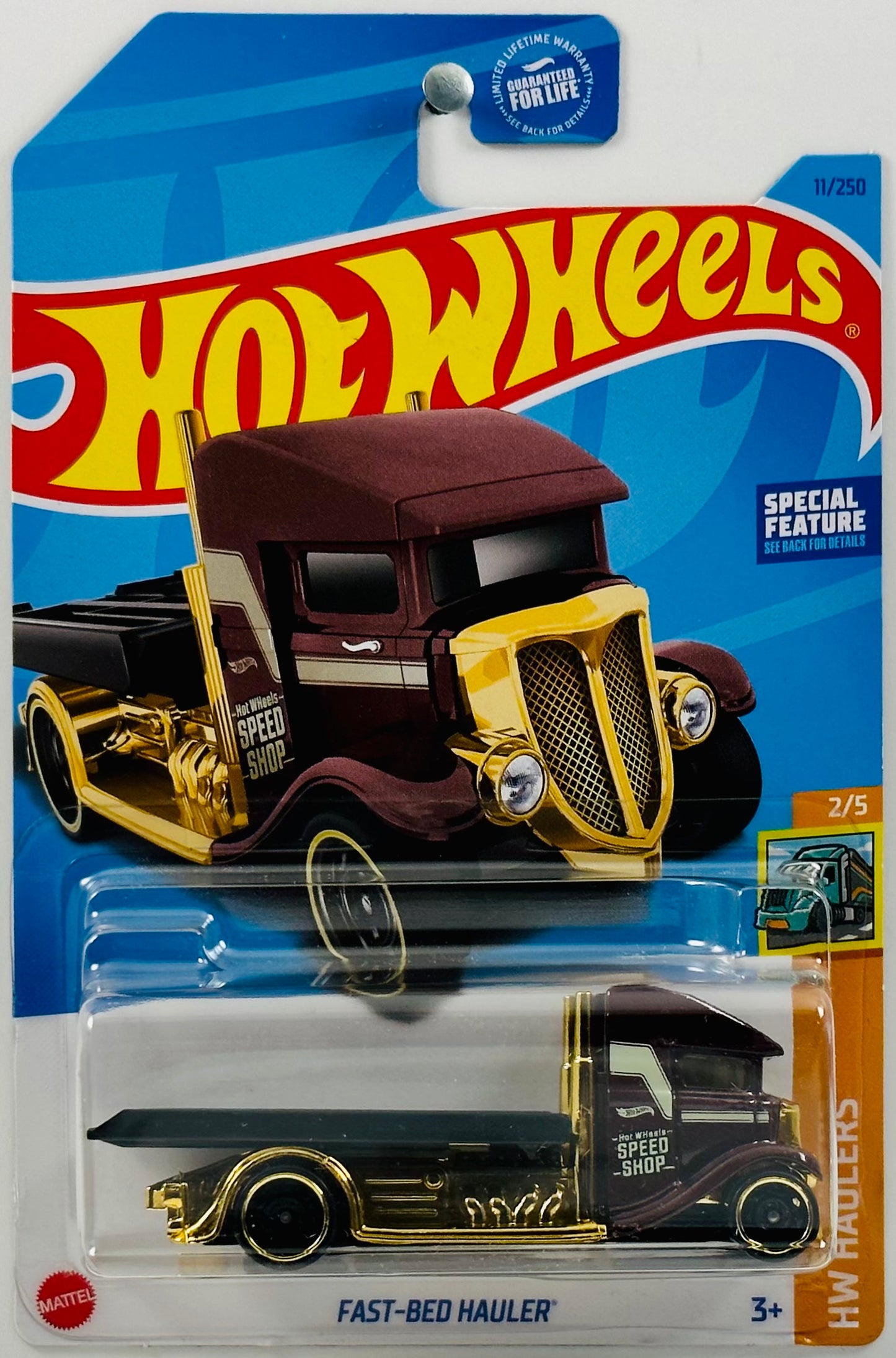 Hot Wheels 2023 - Collector # 011/250 - HW Haulers 02/05 - Fast-Bed Hauler - Metalflake Dark Maroon - USA