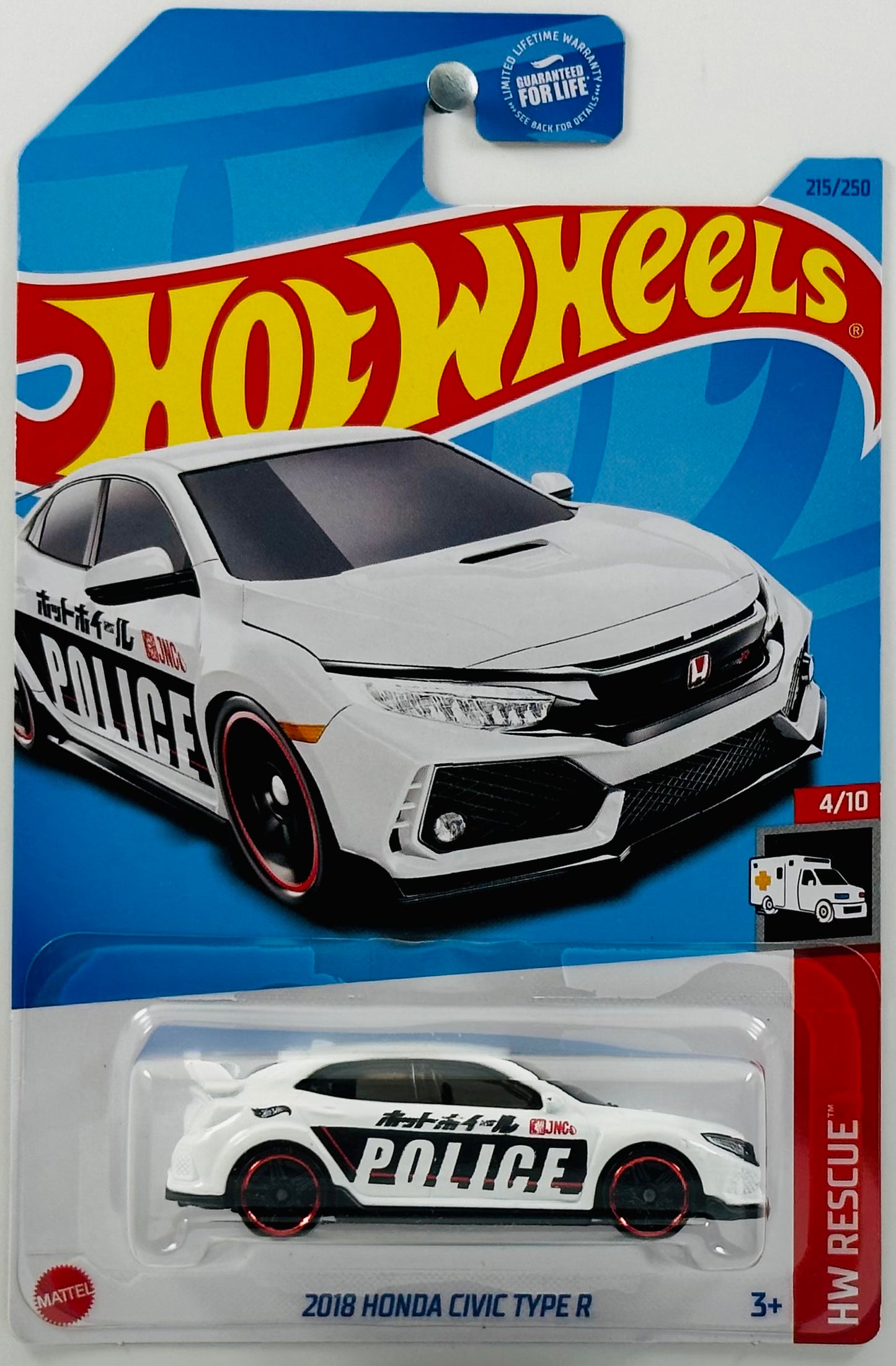 Hot Wheels 2023 - Collector # 215/250 - HW Rescue 04/10 - 2018 Honda Civic Type R - White - USA