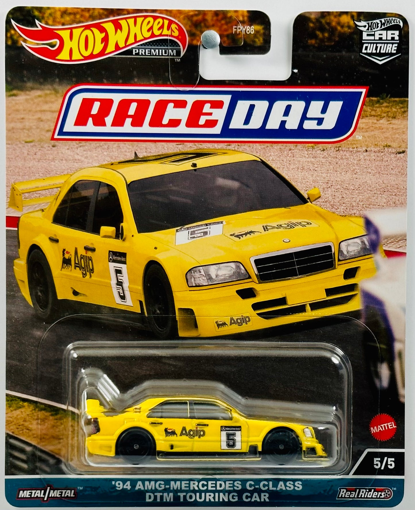 Hot Wheels 2023 - Car Culture: Race Day 5/5 - '94 AMG-Mercedes C-Class DTM Touring Car - Yellow - Metal/Metal & Real Riders