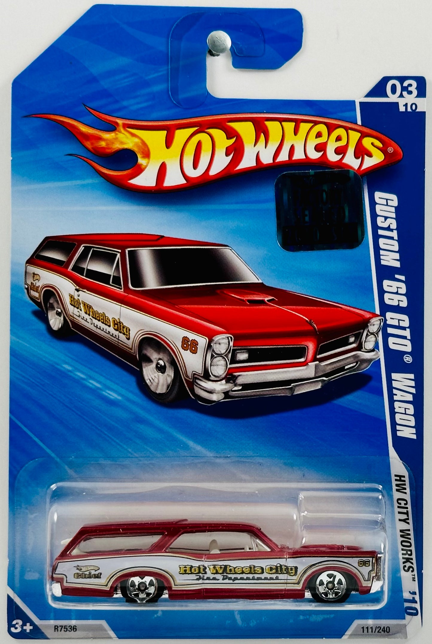 Hot Wheels 2010 - Collector # 111/240 - HW City Works 3/10 - Custom ’66 GTO Wagon - Red / Fire Department - Dog in the back - FSC