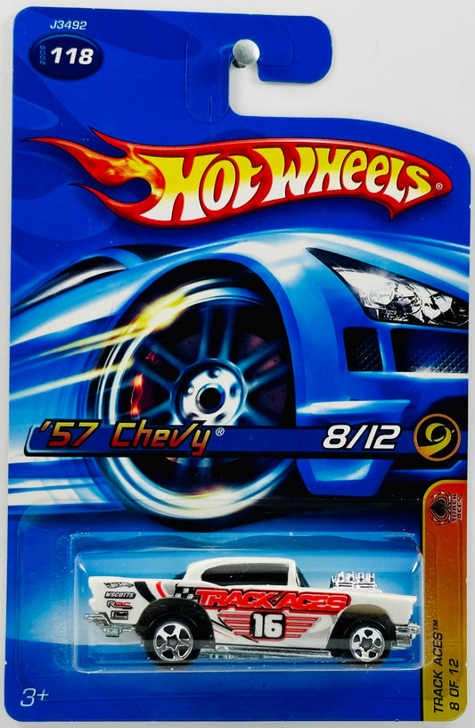 Hot Wheels 2006 - Collector # 118/223 - Track Aces 8/12 - '57 Chevy - White - 5 Spokes - USA