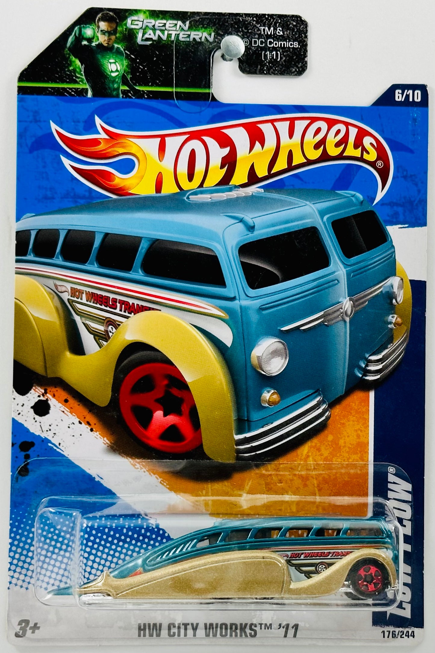 Hot Wheels 2011 - Collector # 176/244 - HW City Works 06/10 - Low Flow - Metalflake Teal & Gold - USA 'Green Lantern' Promo