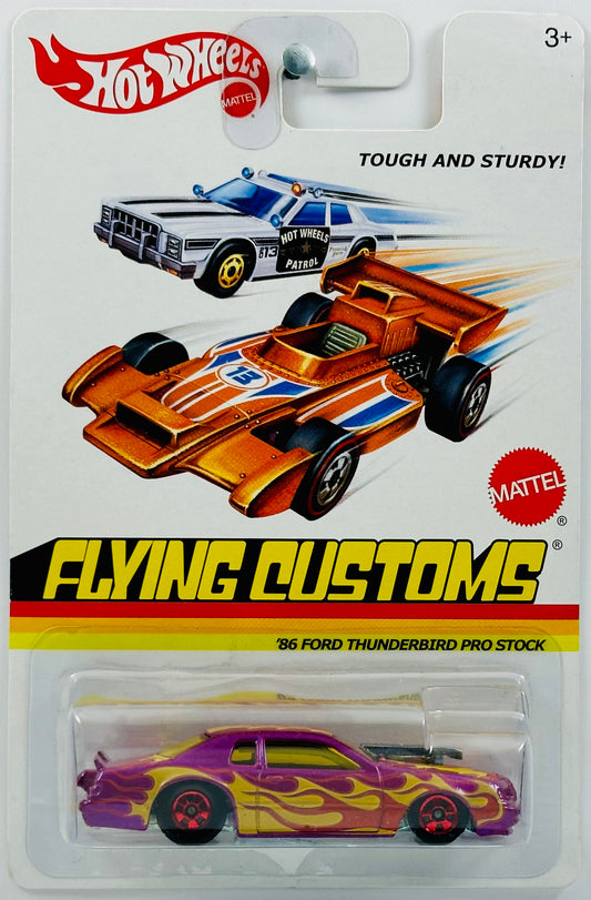 Hot Wheels 2013 - Flying Customs / Mix 3 - '86 Ford Thunderbird Pro Stock - Magenta / Red & Yellow Flames - Chrome Red BW - Metal/Metal - Target Exclusive