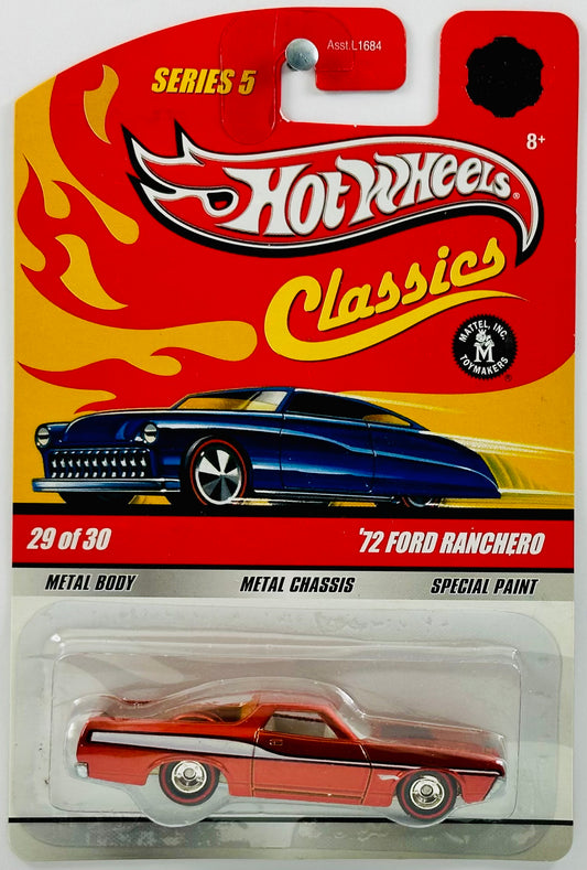 Hot Wheels 2009 - Classics Series 5 # 29/30 - '72 Ford Ranchero - Spectraflame Orange - CHASE - Real Riders - Metal/Metal - New Casting - Foil Logo