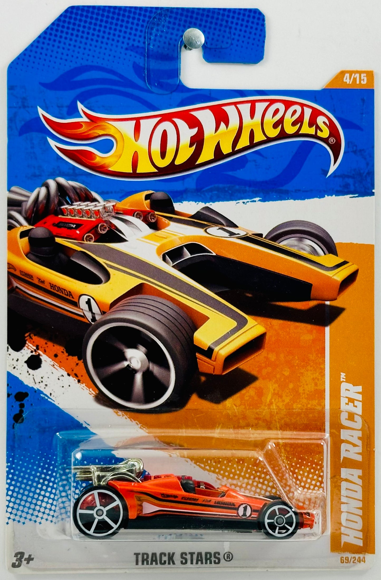 Hot Wheels 2011 - Collector # 069/244 - Track Stars 4/15 - Honda Racer - Metallic Orange - White OH5SP Wheels - USA