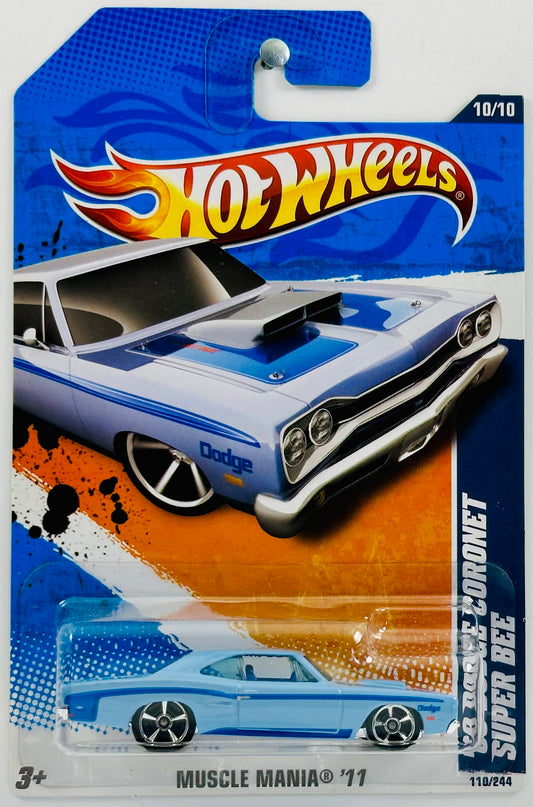 Hot Wheels 2011 - Collector # 110/244 - Muscle Mania 10/10 - '69 Dodge Coronet Super Bee - Pearl Light Blue - Toy's R Us Exclusive - USA