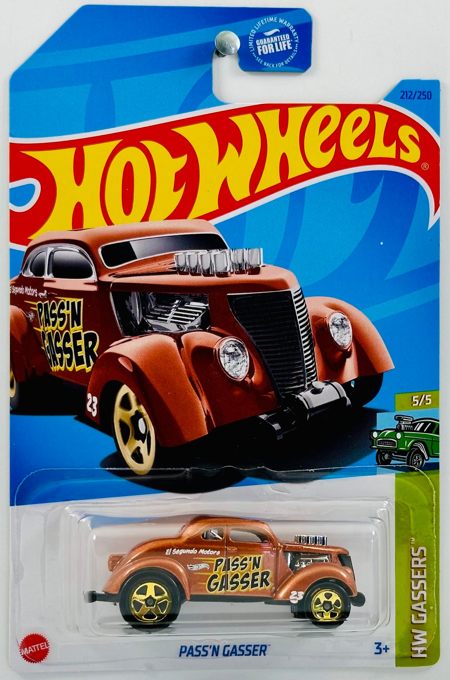 Hot Wheels 2023 - Collector # 212/250 - HW Gassers 05/05 - Pass'N Gasser - Metalflake Copper / '23' / 'El Segundo Motors' - Gold 5SP Wheels - USA