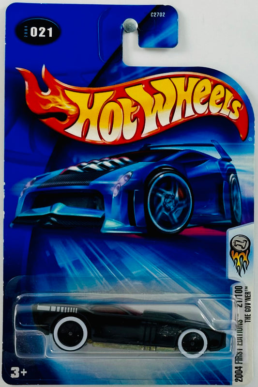 Hot Wheels 2004 - Collector # 021/212 - First Editions 21/100 - The Gov'ner - Glossy Black / Red Windows / Side Tampos / WW Tires / No Taillights - USA '04 Card - MPN C2702 - Variation # 1