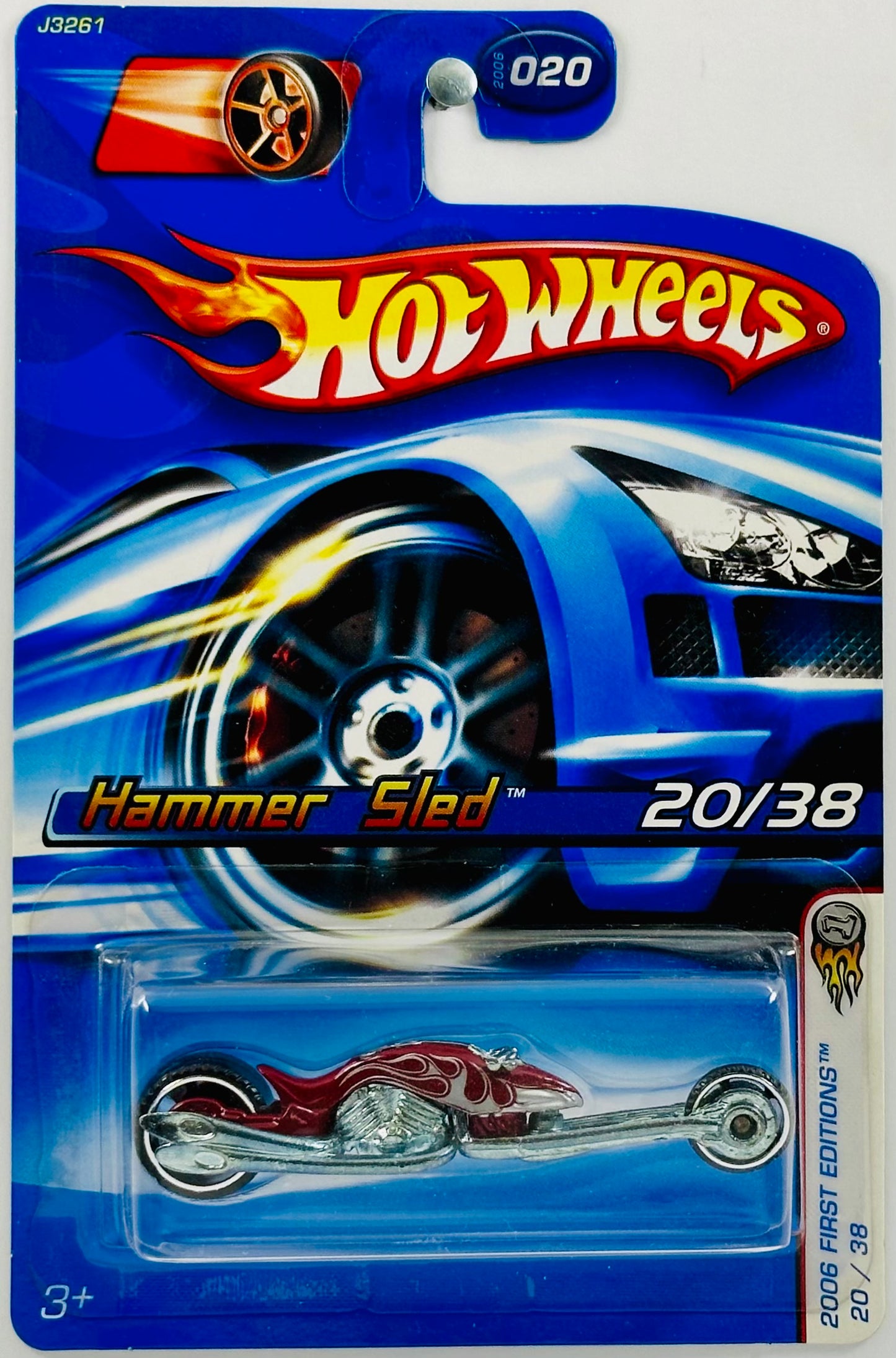 Hot Wheels 2006 - Collector # 020/223 - First Editions 20/38 - Hammer Sled - Metalflake Red - Sliver Flame - MC5 Wheels - IC with FTE Logo