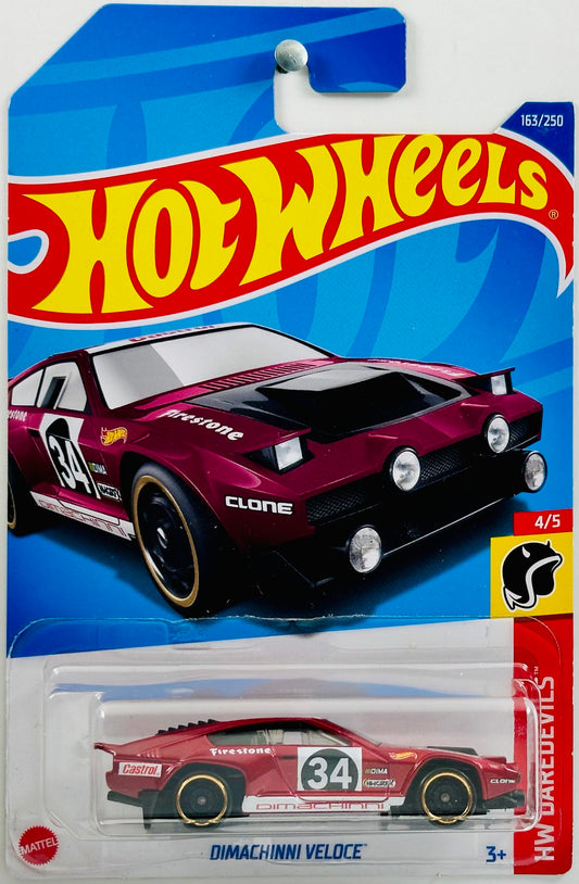Hot Wheels 2022 - Collector # 163/250 - HW Daredevils 4/5 - Dimachinni Veloce - Red / #34 - IC