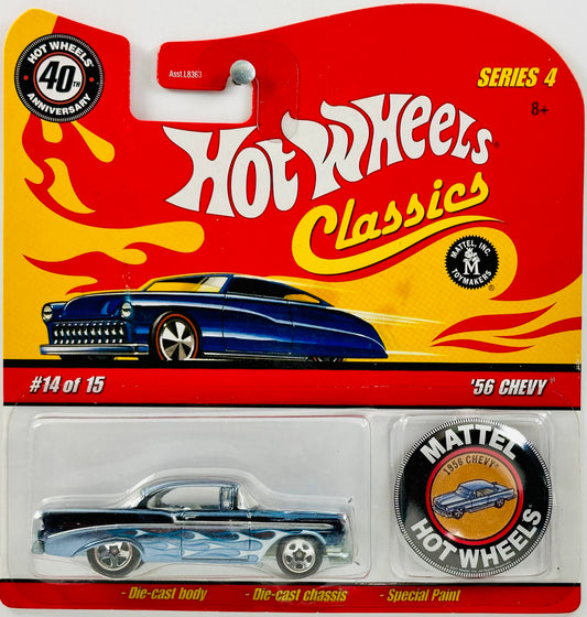 Hot Wheels 2008 - Classics Series 4 14/15 - '56 Chevy - Spectraflame Steel Blue - 5 Spoke - Large Blister Card