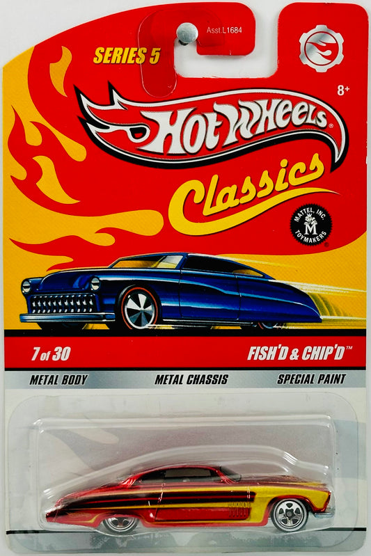 Hot Wheels 2009 - Classics Series 5 # 07/30 - Fish'd & Chip'd - Spectraflame Red - White Line 5 Spoke - Metal/Metal