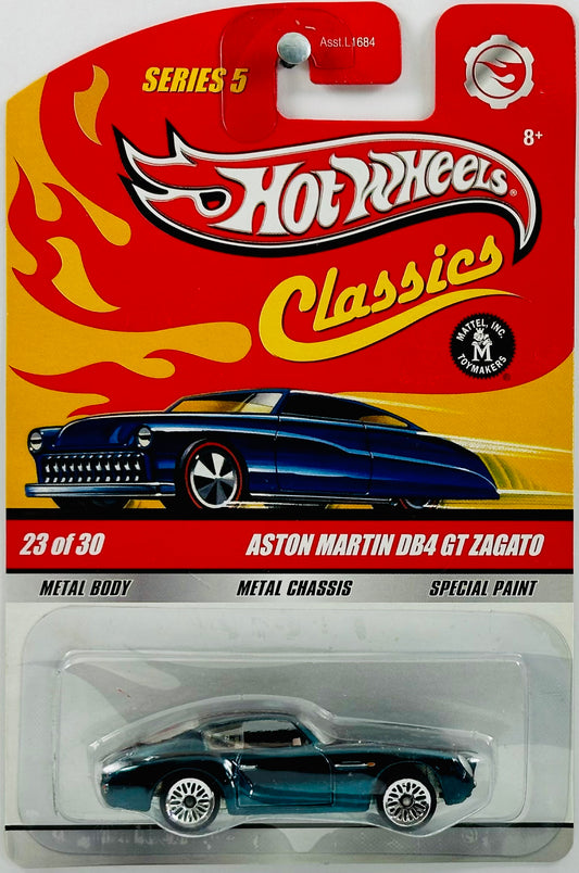 Hot Wheels 2009 - Classics Series 5 # 23/30 - Aston Martin DB4 GT Zagato - Spectraflame Black - Lace Wheels -Metal/Metal
