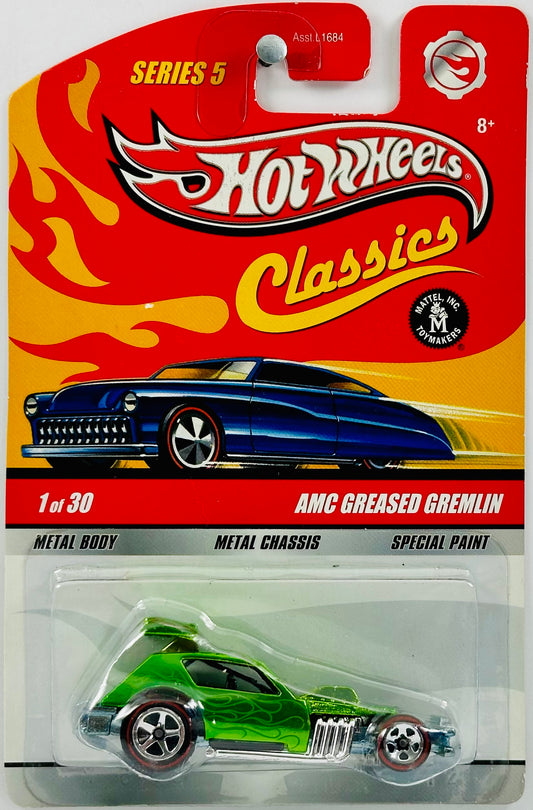 Hot Wheels 2009 - Classics Series 5 # 01/30 - AMC Greased Gremlin - Spectraflame Green - Red Line 5 Spoke - Metal/Metal
