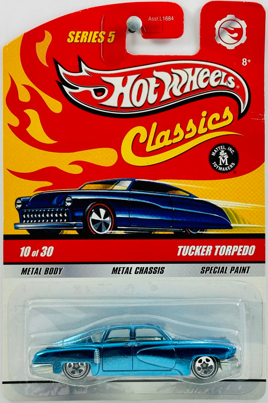 Hot Wheels 2009 - Classics Series 5 # 10/30 - Tucker Torpedo - Spectraflame Ice Blue - White Line 5 Spoke - Metal/Metal