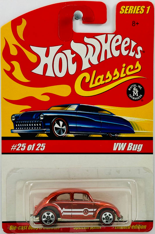 Hot Wheels 2005 - Classics Series 1 # 25/25 - VW Bug - Spectraflame Orange - Red Line 5 Spoke - Metal/Metal