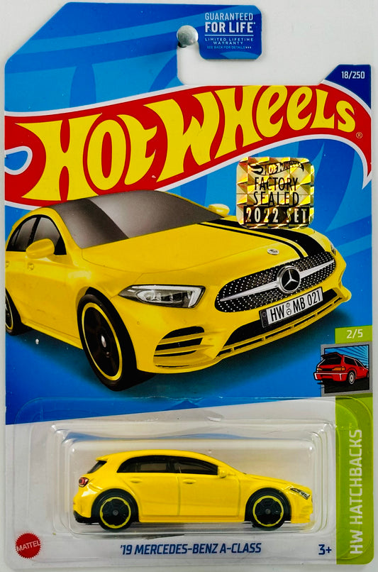 Hot Wheels 2022 - Collector # 018/250 - HW Hatchbacks 2/5 - '19 Mercedes Benz A Class - Metalflake Yellow - FSC