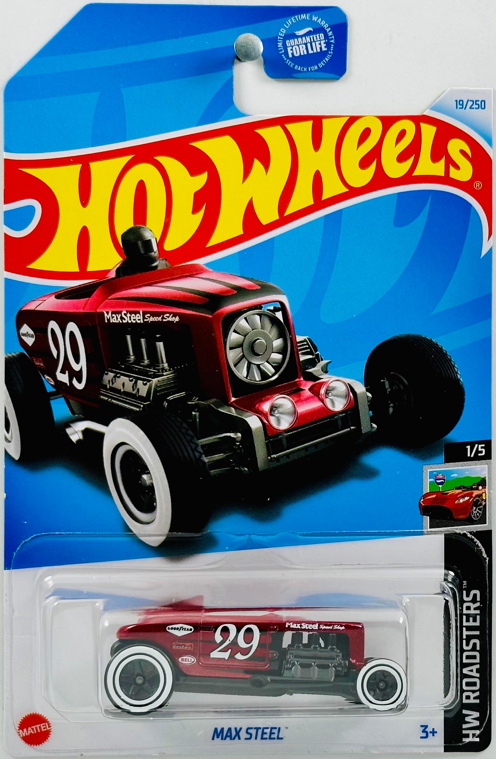 Hot Wheels 2024 - Collector # 019/250 - HW Roadsters 01/05 - Max Steel -  Metalflake Red - '29' - USA